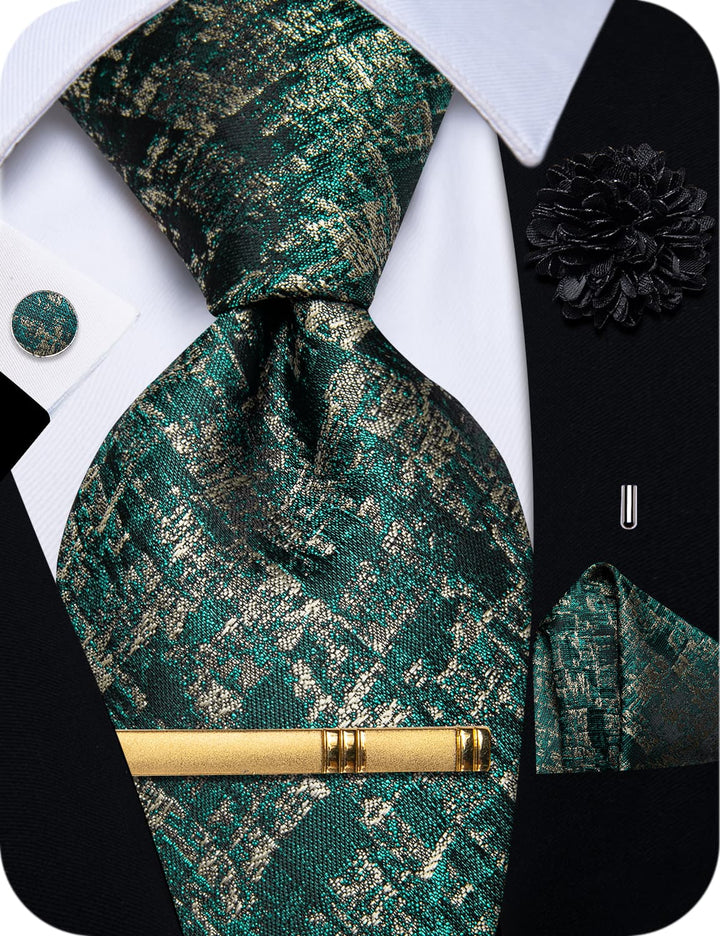  Green Tie Novelty Men's NeckTie Flower Brooch Set with Clip