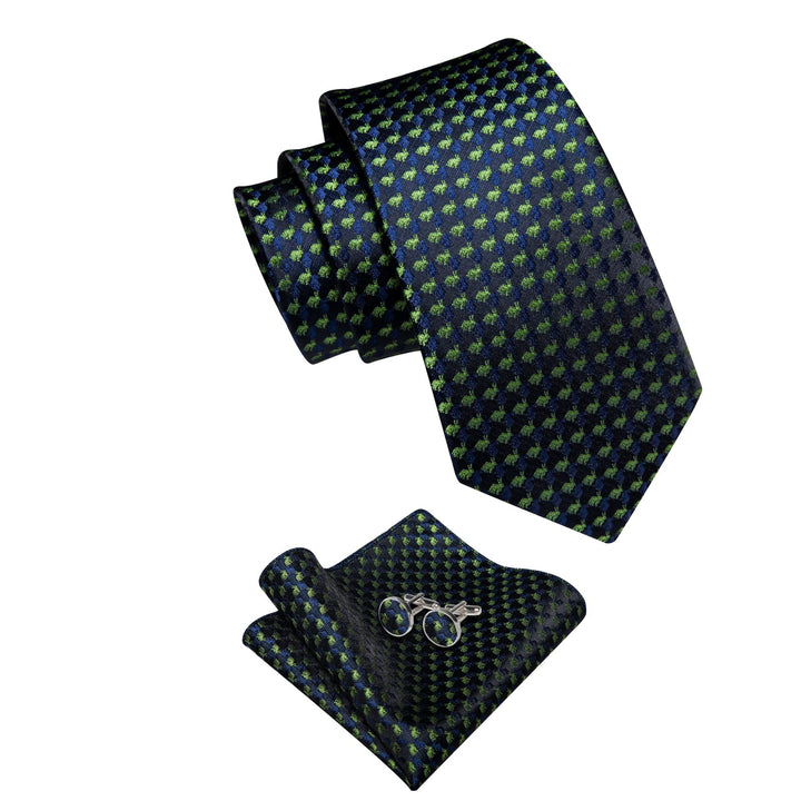 Black Necktie Blue Lawn Green Novelty Tie Hanky Cufflinks Set