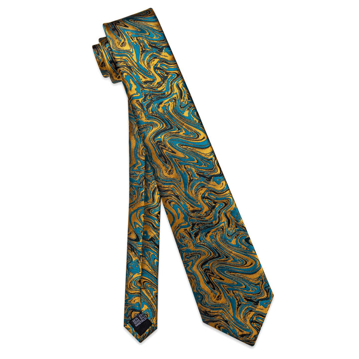  Teal Blue Gold Necktie Novelty Jacquard Men's Dinner Tie Set