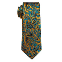  Teal Blue Gold Necktie Novelty Jacquard Men's Dinner Tie Set