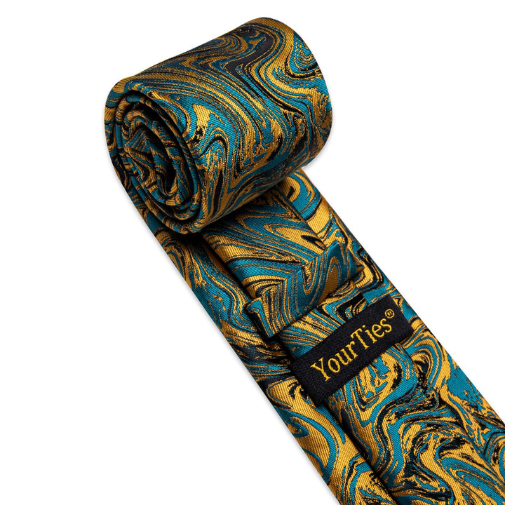  Teal Blue Gold Necktie Novelty Jacquard Men's Dinner Tie Set