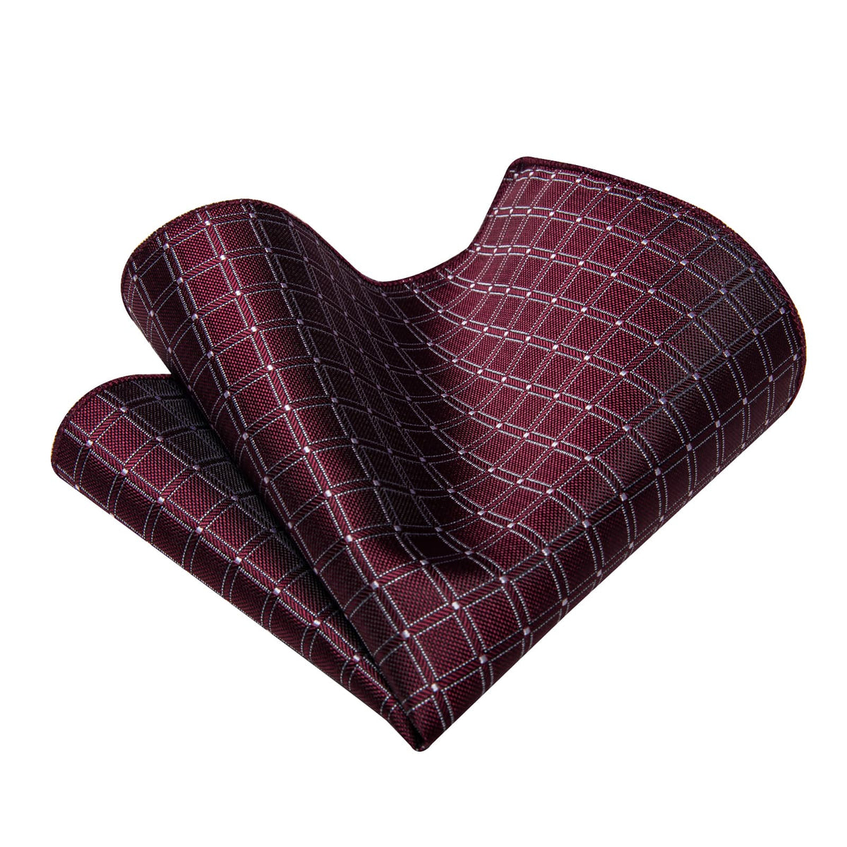 Burgundy Plaid Tie Mens NeckTie Flower Brooch Set with Clip