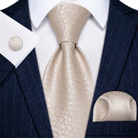 Bisque White Color Tie Novelty Jacquard Mens Wedding Tie Set