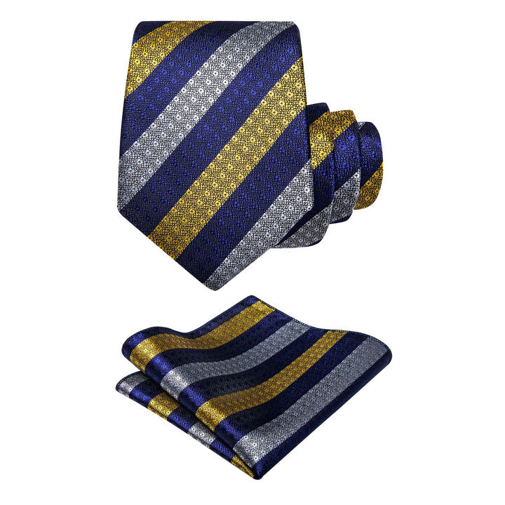 Blue Silver Yellow Tie NeckTie Flower Brooch Set with Clip