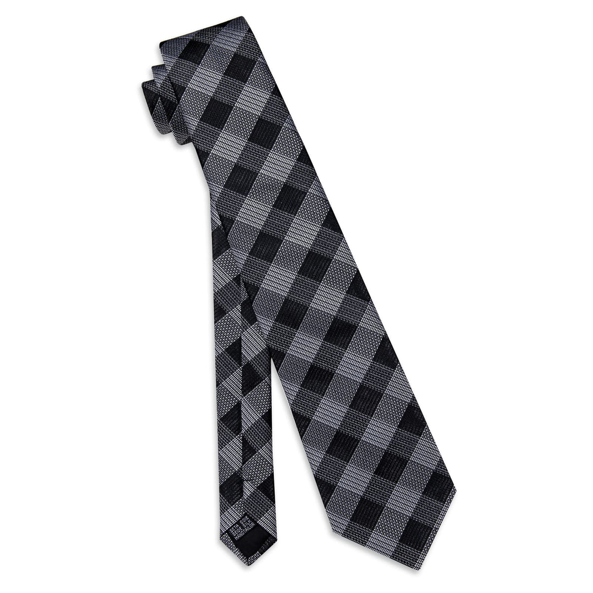 Checkered Necktie Black Gray Plaid Tie Hanky Cufflinks Set