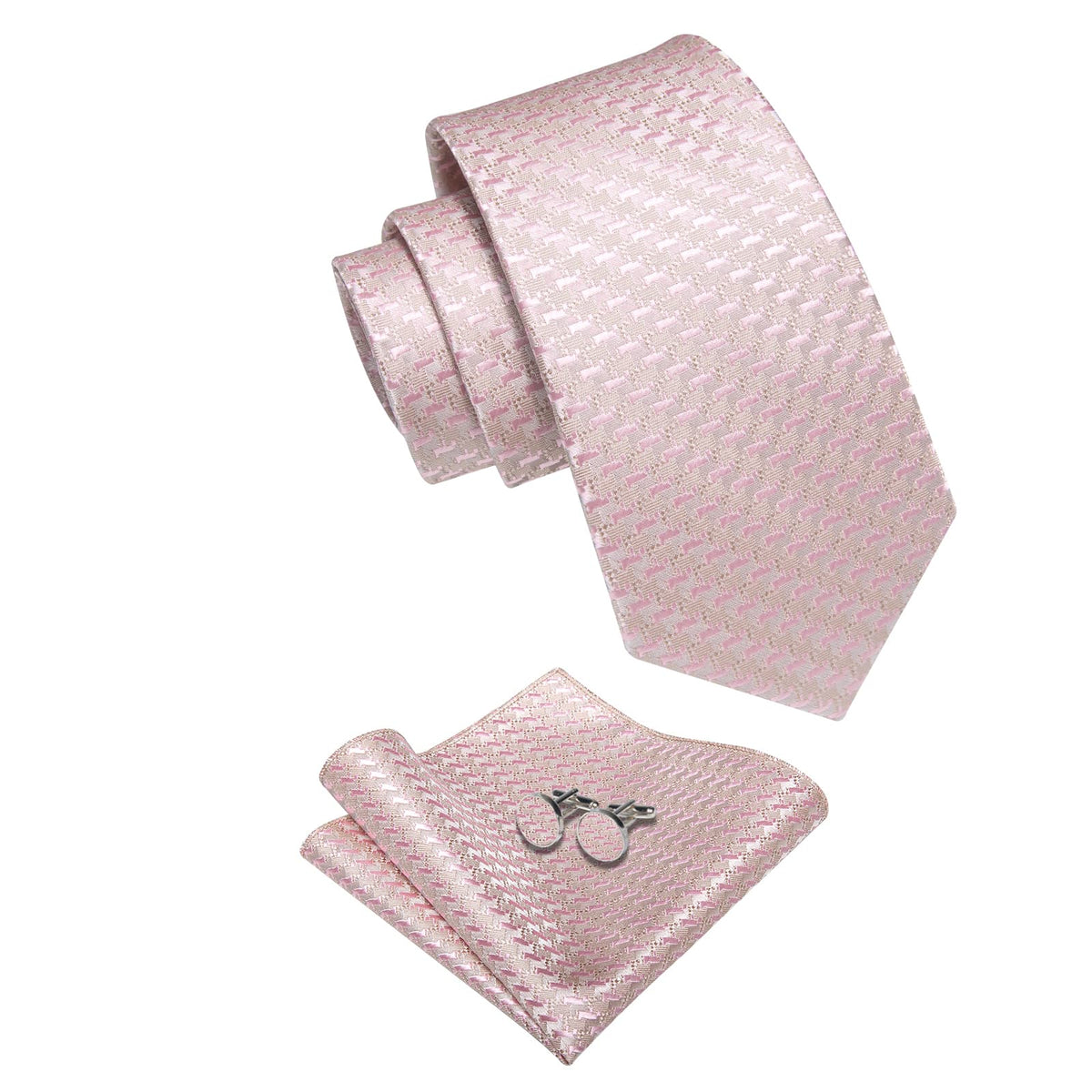  Antique White Necktie Rose Pink Novelty Men's Wedding Tie Set