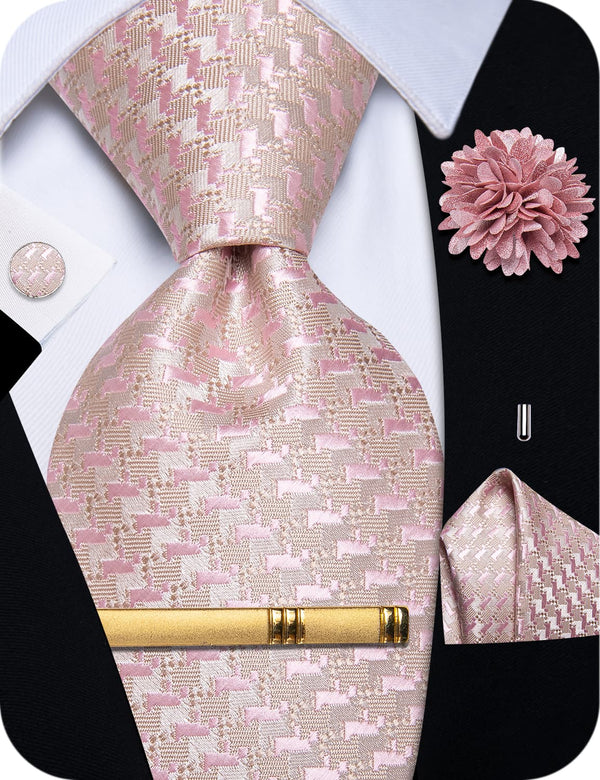YourTies Light Pink Novelty Tie NeckTie Flower Brooch Set with Clip