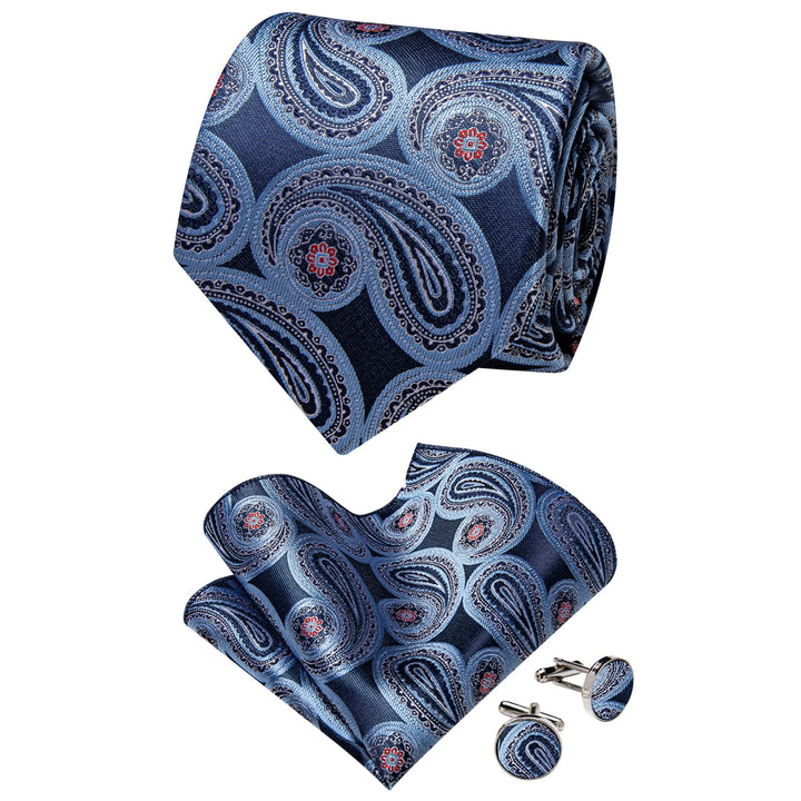  Sky Blue Tie Paisley NeckTie Flower Brooch Set with Clip