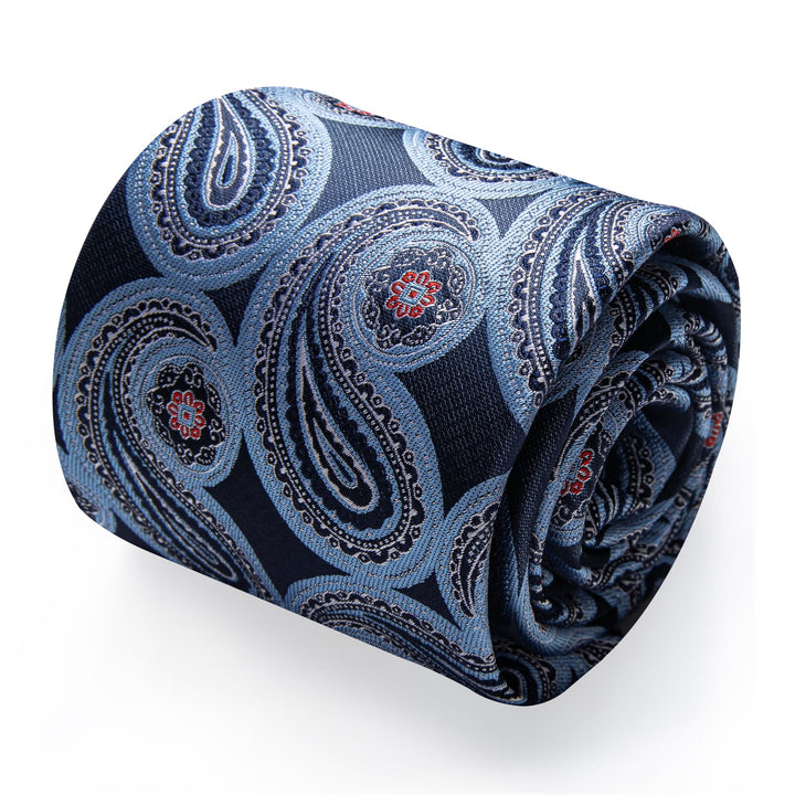  Sky Blue Tie Paisley NeckTie Flower Brooch Set with Clip