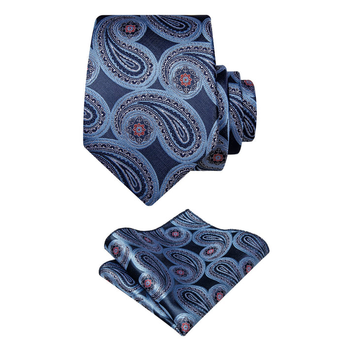  Sky Blue Tie Paisley NeckTie Flower Brooch Set with Clip