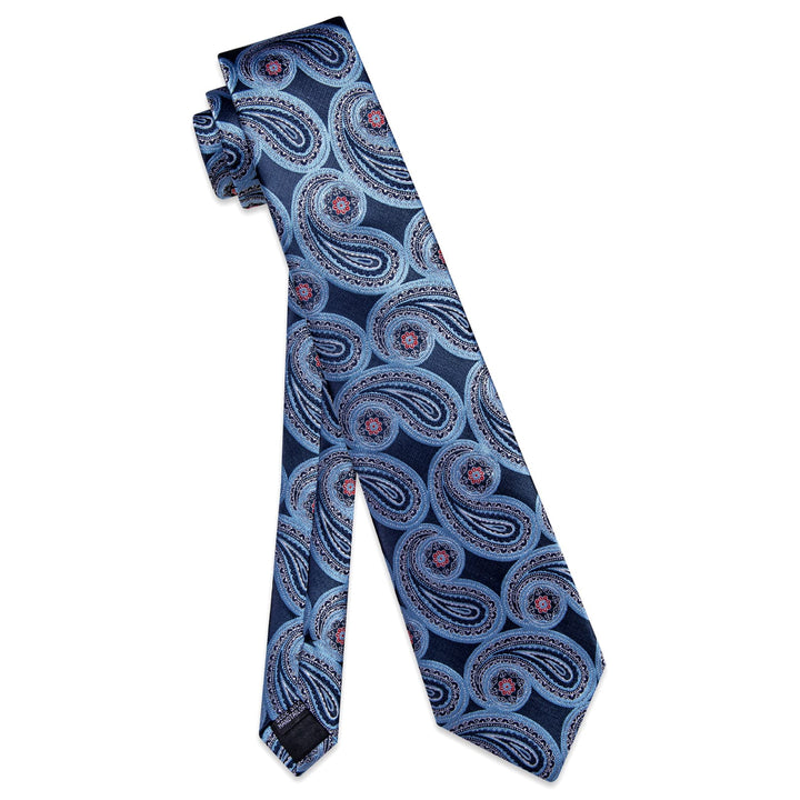  Prussian Blue Tie Sky Blue Paisley Tie Hanky Cufflinks Set