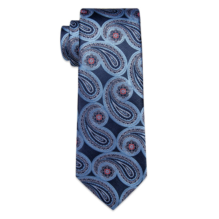  Prussian Blue Tie Sky Blue Paisley Tie Hanky Cufflinks Set