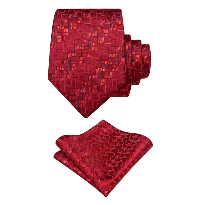 Red Tie Geometric NeckTie Flower Brooch Set with Clip