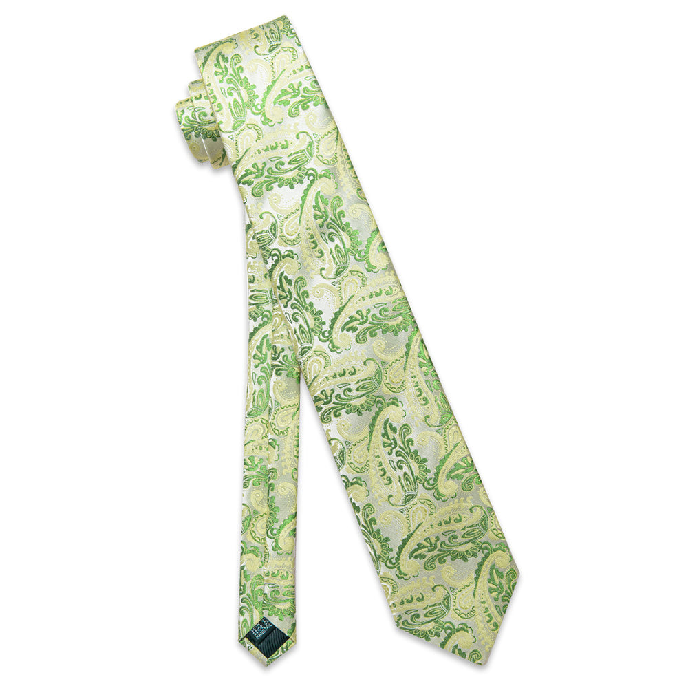 YourTies Light Green Tie Floral Men Necktie Hanky Cufflinks Set