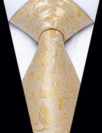 YourTies Champagne Yellow Men Necktie Floral Brooch Metal Tie Bar Set