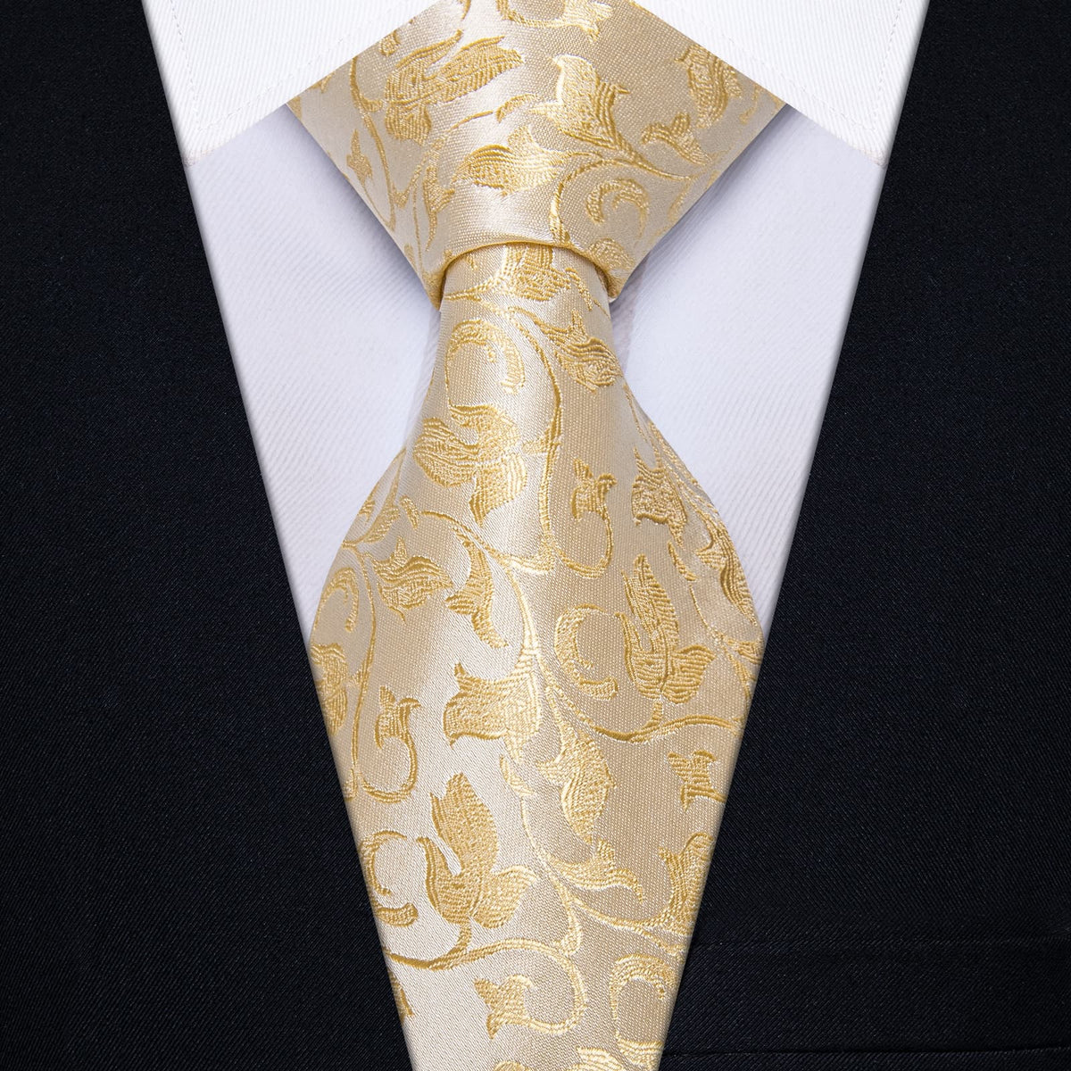 YourTies Champagne Yellow Men Necktie Floral Brooch Metal Tie Bar Set