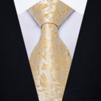 YourTies Champagne Yellow Men Necktie Floral Brooch Metal Tie Bar Set