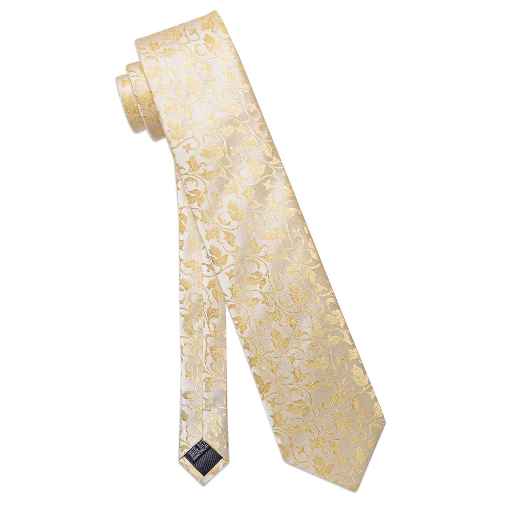 YourTies Champagne Yellow Men Necktie Floral Brooch Metal Tie Bar Set