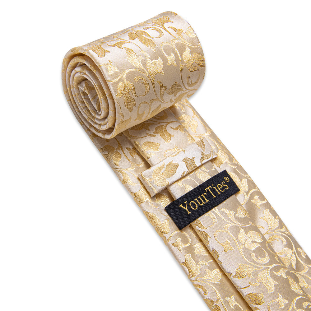 YourTies Champagne Wedding Tie Floral Men Necktie Hanky Cufflinks Set