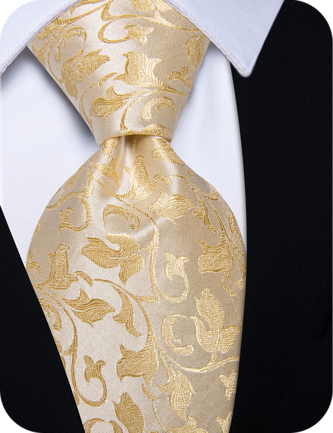 YourTies Champagne Yellow Men Necktie Floral Brooch Metal Tie Bar Set