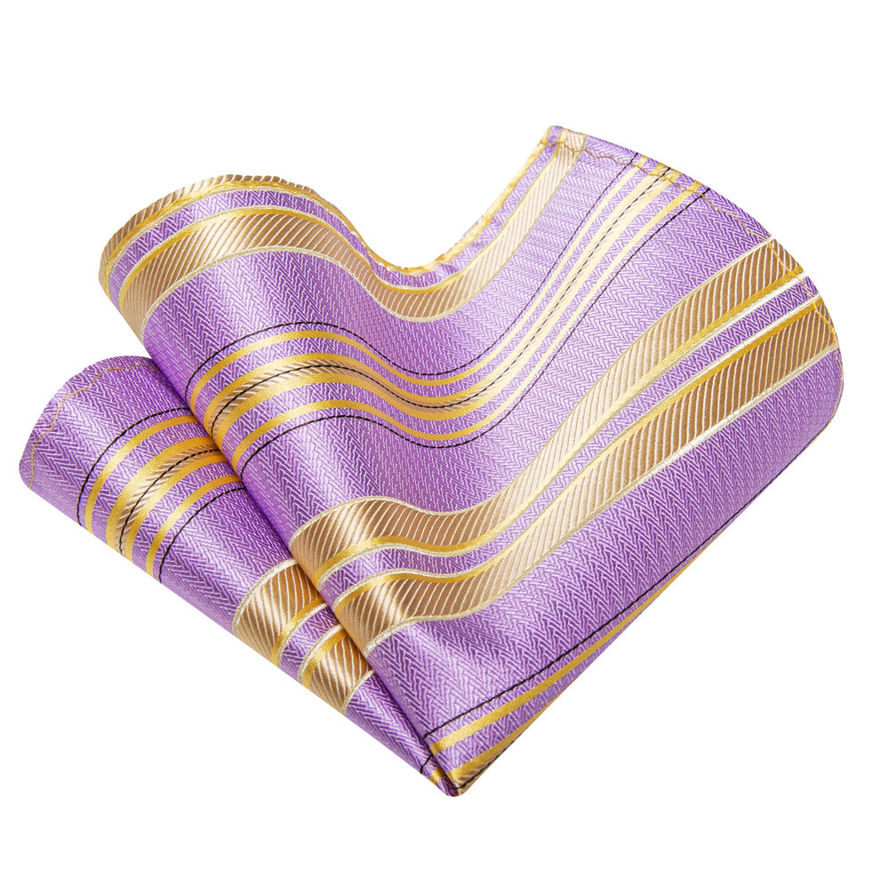 YourTies Purple Yellow Tie Striped Men Necktie Hanky Cufflinks Set