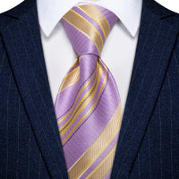 YourTies Purple Yellow Tie Striped Men Necktie Hanky Cufflinks Set