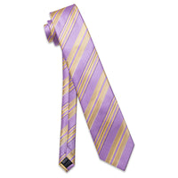 YourTies Purple Yellow Tie Striped Men Necktie Hanky Cufflinks Set