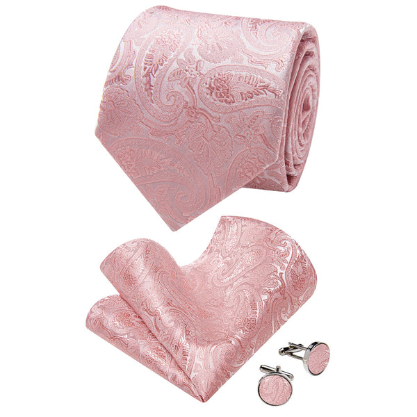 YourTies Pale Pink Tie Mens Paisley Necktie Floral Brooch Tie Bar Set