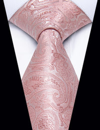 YourTies Pale Pink Tie Mens Paisley Necktie Floral Brooch Tie Bar Set