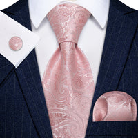 YourTies Light Pink Tie Paisley Men Necktie Hanky Cufflinks Set