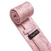 YourTies Light Pink Tie Paisley Men Necktie Hanky Cufflinks Set