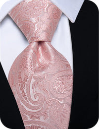 YourTies Light Pink Tie Paisley Men Necktie Hanky Cufflinks Set