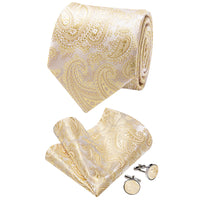 YourTies Beige Tie Paisley Neck Tie Light Blue Brooch Set with Clip