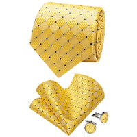 YourTies Pineapple Yellow Tie Blue Dots Necktie Hanky Cufflinks Set