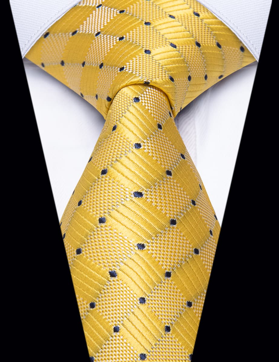 YourTies Pineapple Yellow Tie Blue Dots Necktie Hanky Cufflinks Set