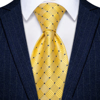 YourTies Pineapple Yellow Tie Blue Dots Necktie Hanky Cufflinks Set