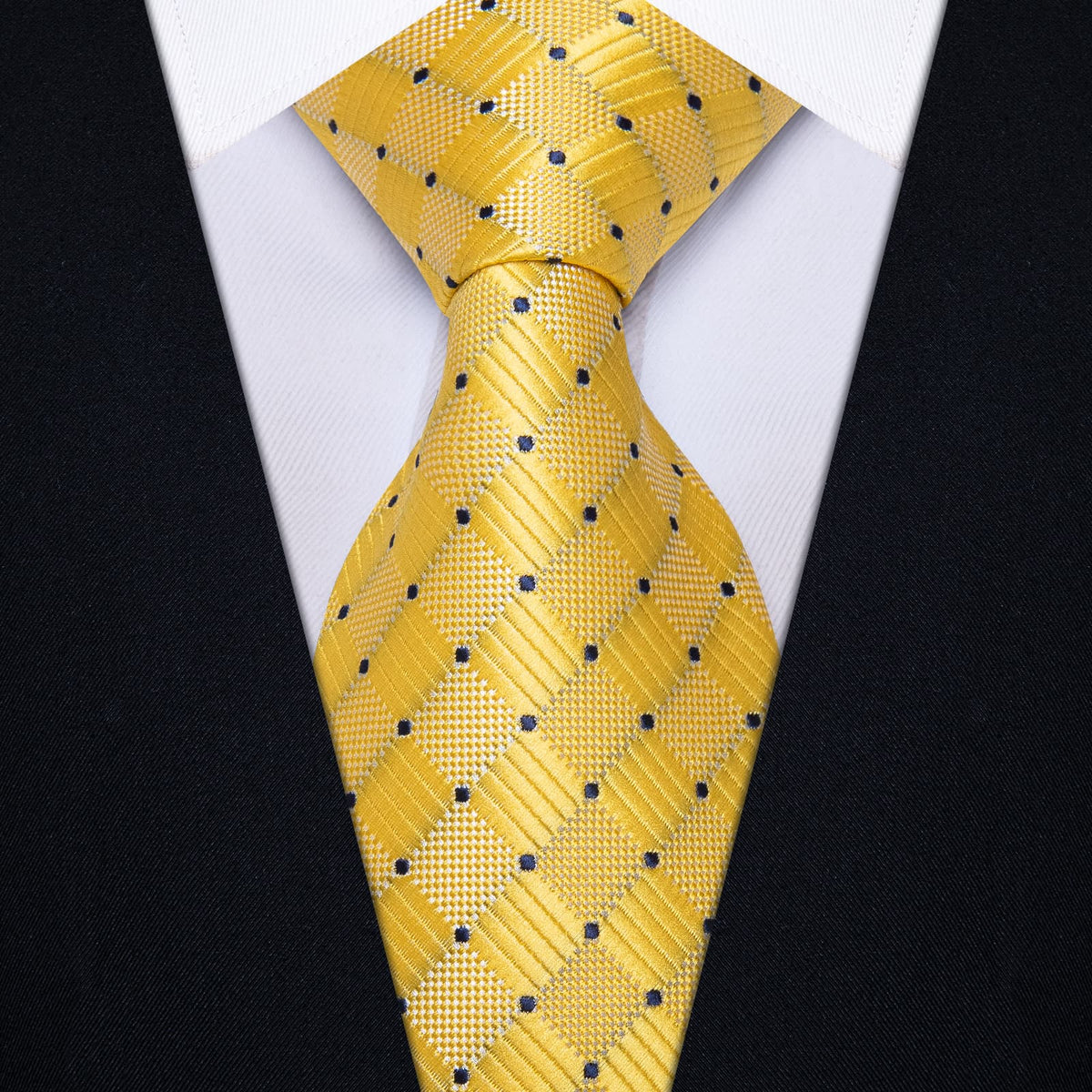 YourTies Pineapple Yellow Tie Blue Dots Necktie Hanky Cufflinks Set