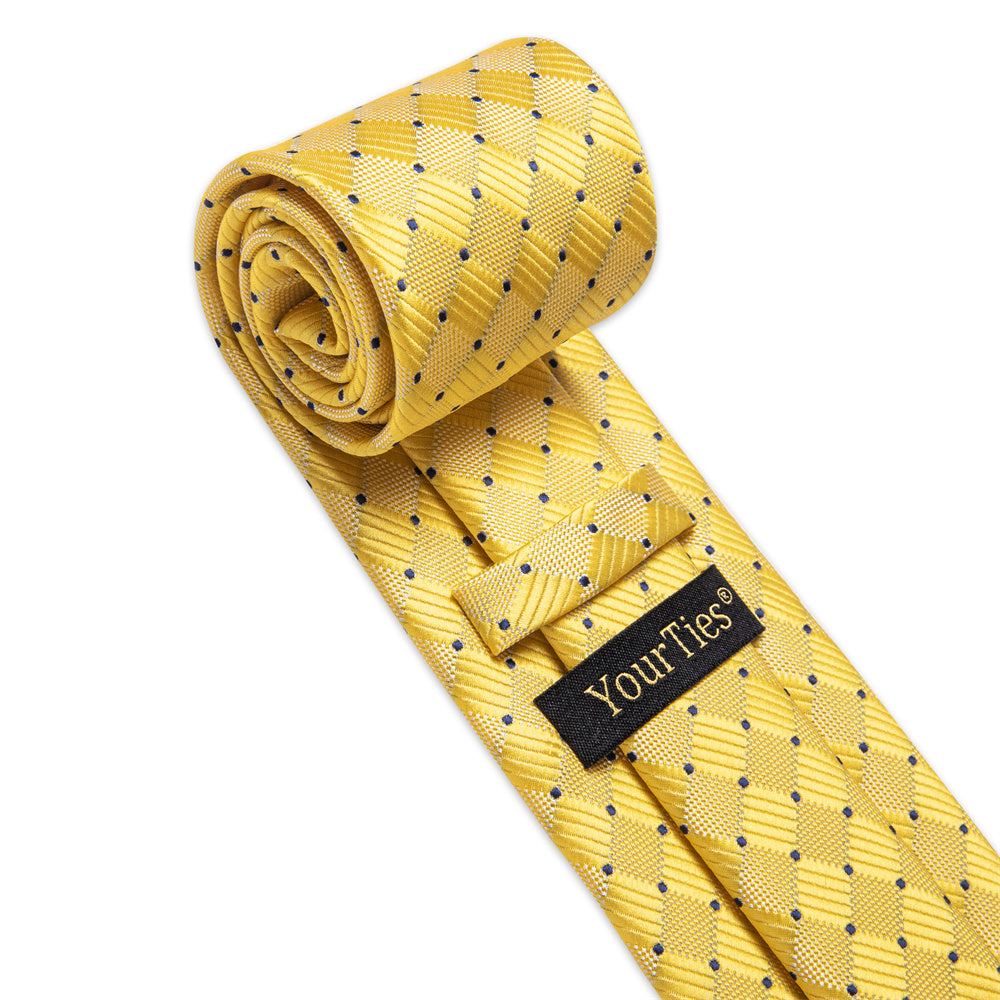 YourTies Pineapple Yellow Tie Blue Dots Necktie Hanky Cufflinks Set