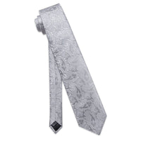 YourTies Light Grey Tie Paisley Floral Necktie Hanky Cufflinks Set