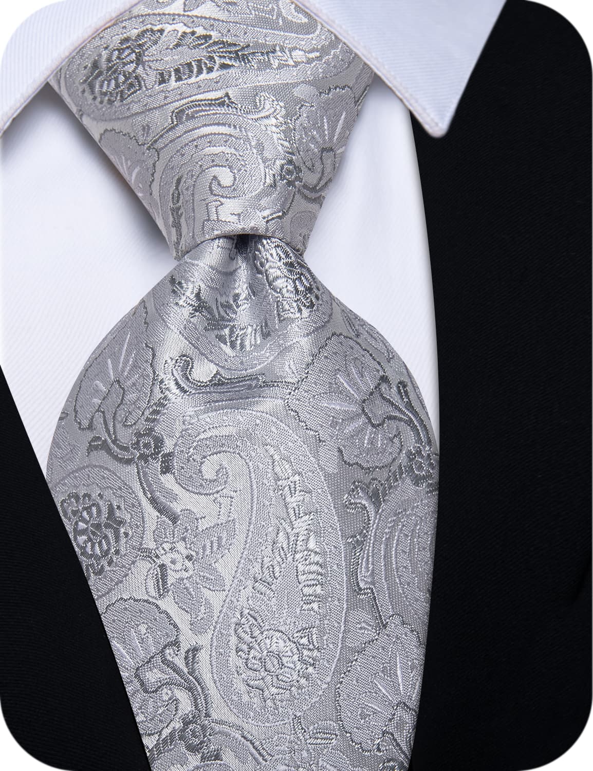 YourTies Light Grey Tie Paisley Floral Necktie Hanky Cufflinks Set