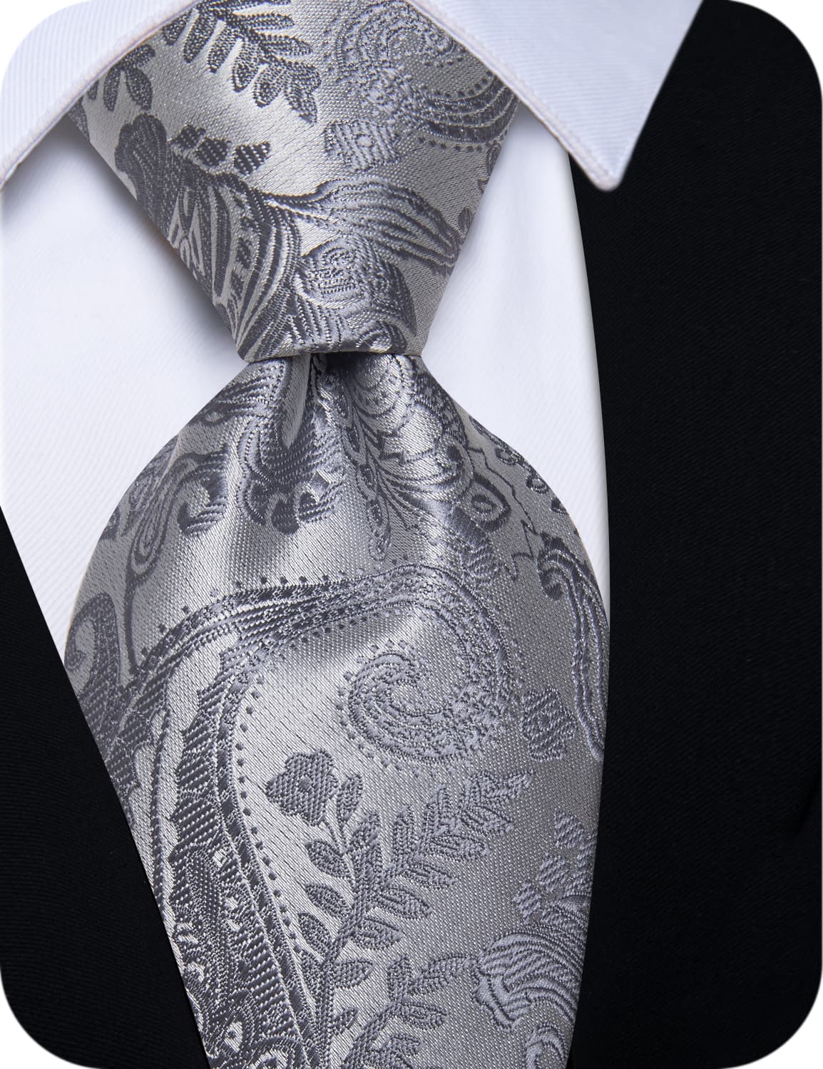 YourTies Dark Gray Paisley Tie Men Necktie Floral Brooch Tie Bar Set