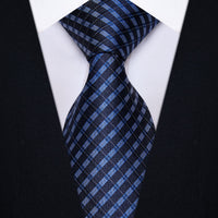  Black Blue Plaid Tie Men Necktie Floral Brooch Tie Bar Set