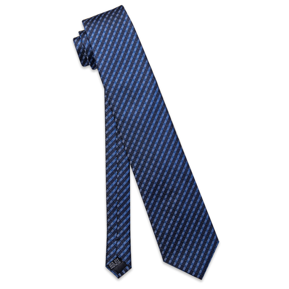 YourTies Black Blue Plaid Tie Men Necktie Floral Brooch Tie Bar Set