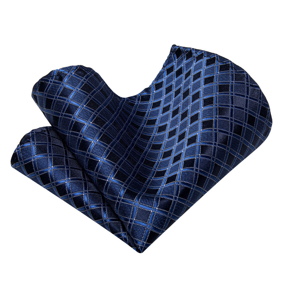 YourTies Deep Blue Plaid Tie Men Silk Necktie Hanky Cufflinks Set