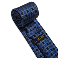 YourTies Deep Blue Plaid Tie Men Necktie Floral Brooch Tie Bar Set