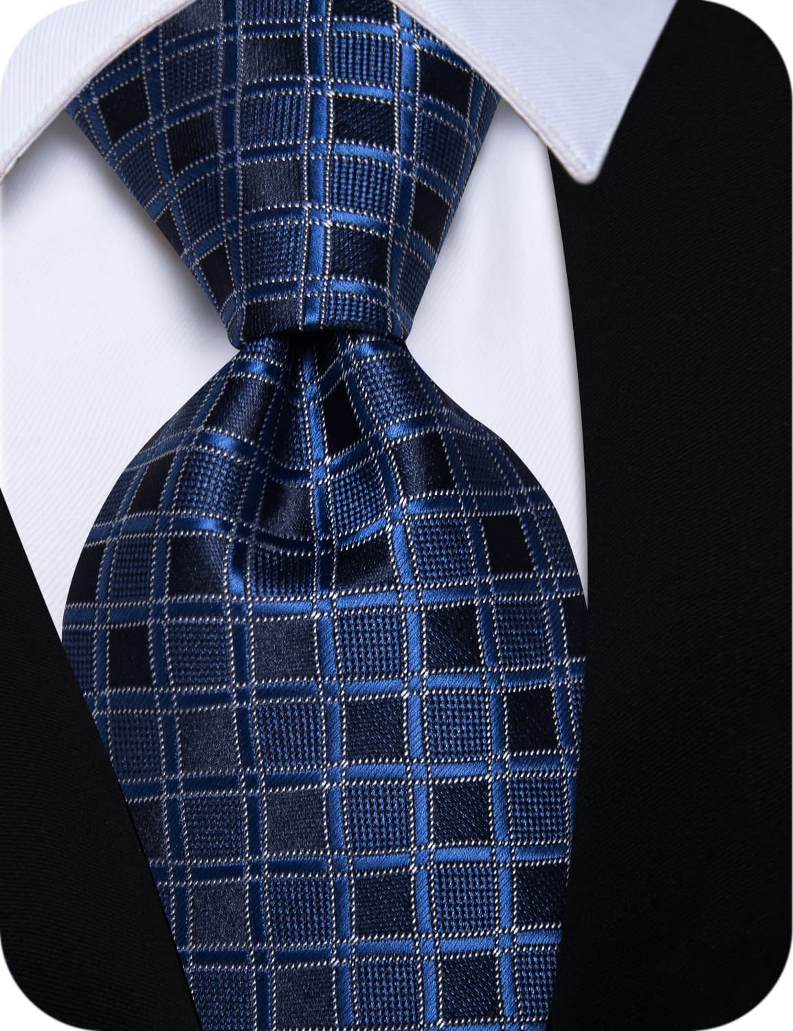 YourTies Deep Blue Plaid Tie Men Necktie Floral Brooch Tie Bar Set