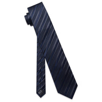 YourTies Dark Blue Ties Black Stripes Necktie Hanky Cufflinks Set