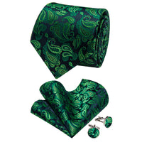 YourTies Green Paisley Tie Blue Men Necktie Floral Brooch Tie Bar Set