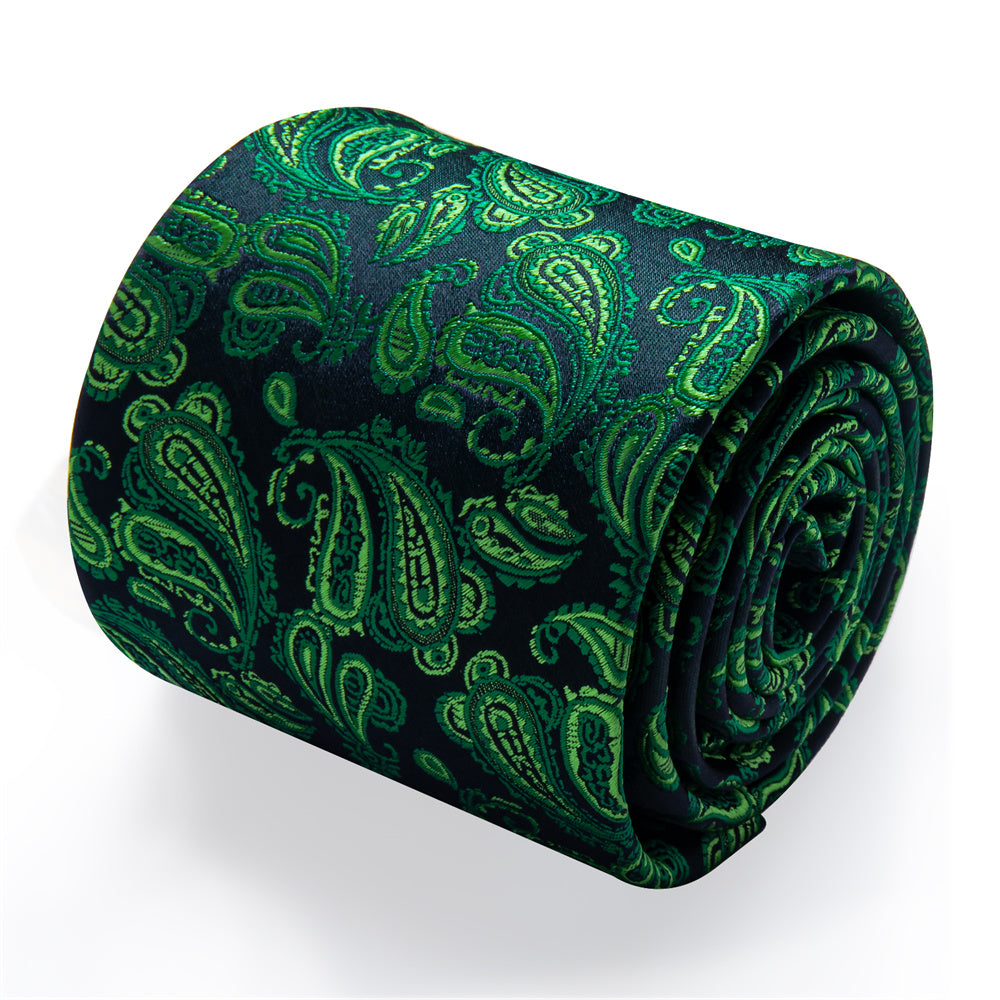 YourTies Deep Blue Green Jacquard Paisley Necktie Hanky Cufflinks Set