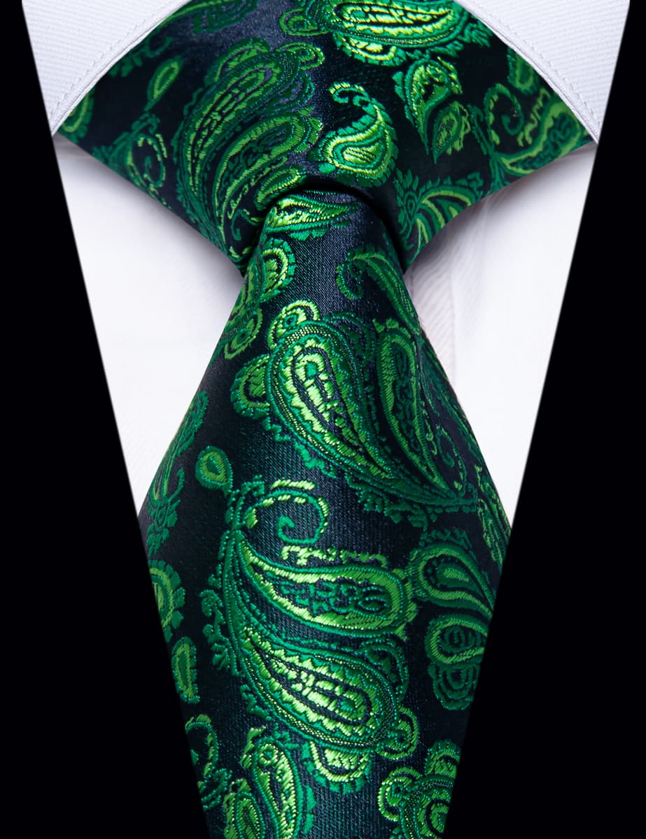 YourTies Green Paisley Tie Blue Men Necktie Floral Brooch Tie Bar Set